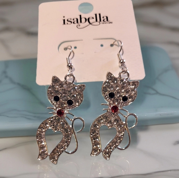 Isabella Silver Cat Earrings - Picture 1 of 1
